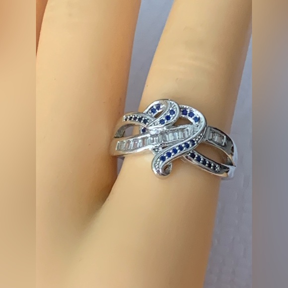 Enhanced Blue Sapphire And Cubic Zirconia Accent Swirled Heart Ring in Sterling - Picture 2 of 13